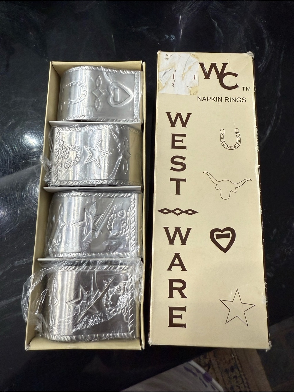 Silver Embossed Napkin Ring Set (Set of 4)